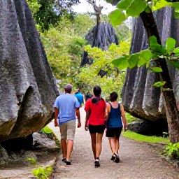 Caribbean Holidays, Dominican Nature Holidays, Visitors walking along a shaded trail through Los Haitises National Park, surrounded by mangroves, limestone formations and tropical forest