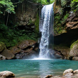 Caribbean Holidays, Dominican Nature March, Lush tropical waterfall and clear natural pool in the Dominican Republic, surrounded by dense green forest and rocks
