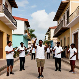 Caribbean Holidays, Dominican November, Colourful Dominican Republic street festival in November with musicians, dancers and local residents in a historic Caribbean town