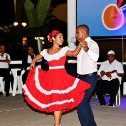 Caribbean Holidays, Dominican November, Dominican Republic cultural performance with merengue dancers and musicians playing traditional instruments at an outdoor November evening event