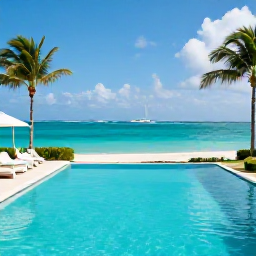 Caribbean Holidays, Dominican Republic Adults Only, Adults-only resort pool overlooking a bright turquoise Caribbean sea in the Dominican Republic during August