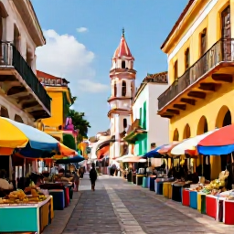 Caribbean Holidays, Dominican Republic Adults Only, Colourful local market street and historic colonial architecture in Santo Domingo, Dominican Republic