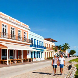 Caribbean Holidays, Dominican Republic Adults Only December, Couple exploring a colourful Dominican Republic town near the coast, with colonial buildings, local caf&eacute;s and tropical December weather