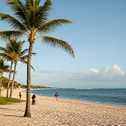 Caribbean Holidays, Dominican Republic Adults Only December, Long white-sand beach in Punta Cana with palm trees, calm blue sea and adults strolling in warm December sunshine