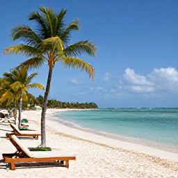 Caribbean Holidays, Dominican Republic Adults Only, Relaxed adults-only resort beside a bright Caribbean beach in the Dominican Republic, with loungers, palm trees and calm turquoise water