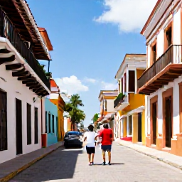 Caribbean Holidays, Dominican Republic April, A family exploring colourful colonial streets and historic buildings in Santo Domingo, Dominican Republic