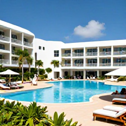 Caribbean Holidays, Dominican Republic April, A modern all-inclusive resort in Punta Cana with a large swimming pool, sun loungers, tropical gardens and guests enjoying a relaxed April holiday