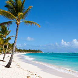 Caribbean Holidays, Dominican Republic Business Class, Palm-lined Caribbean beach in Punta Cana with turquoise water, soft sand and bright May sunshine