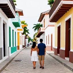 Caribbean Holidays, Dominican Republic Couples, Couple exploring colourful colonial street and historic buildings in Santo Domingo, Dominican Republic
