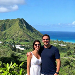 Caribbean Holidays, Dominican Republic Couples, Happy couple enjoying a scenic Dominican Republic viewpoint overlooking lush tropical hills and the Caribbean coast