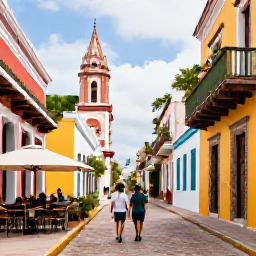 Caribbean Holidays, Dominican Republic February, A couple exploring the colourful colonial streets of Santo Domingo, Dominican Republic, with historic architecture and outdoor caf&eacute;s