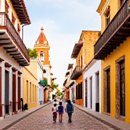 Caribbean Holidays, Dominican Republic February, A family exploring the colourful streets and historic colonial buildings of Santo Domingo in warm February sunshine