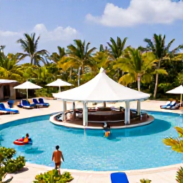 Caribbean Holidays, Dominican Republic February, Adults enjoying a stylish resort pool in the Dominican Republic, with swim-up bar, tropical gardens and comfortable loungers
