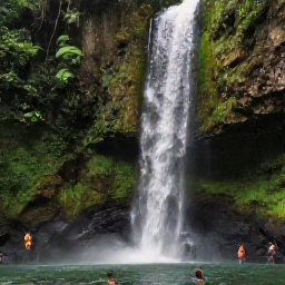 Caribbean Holidays, Dominican Republic Holidays, Lush green mountains and a waterfall near Jarabacoa in the Dominican Republic, with travellers enjoying the natural scenery