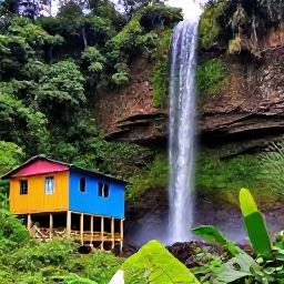 Caribbean Holidays, Dominican Republic Instagram Hotspots, Colourful wooden houses and a tropical waterfall surrounded by lush green vegetation in the Dominican Republic's Saman&aacute; region
