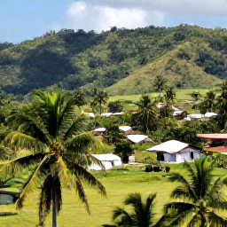 Caribbean Holidays, Dominican Republic May, A lush Dominican Republic landscape with palm trees, tropical hills, a small village and a cultural walking tour in pleasant May sunshine