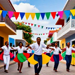 Caribbean Holidays, Dominican Republic May, Colourful Dominican Republic street festival in May, with merengue dancers, local musicians and lively Caribbean decorations