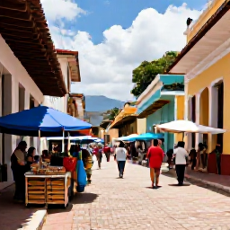Caribbean Holidays, Dominican Republic May, Colourful Dominican Republic street scene with colonial buildings, local market stalls and friendly atmosphere in warm May sunshine