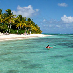 Caribbean Holidays, Dominican Republic Nature, A peaceful Dominican Republic beach with turquoise water, palms and a snorkeller exploring a clear shallow lagoon