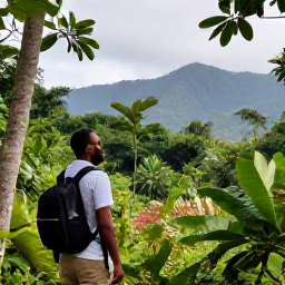 Caribbean Holidays, Dominican Republic Nature, Friendly local guide leading travellers through a Dominican Republic nature reserve, with tropical forest and mountains in the background
