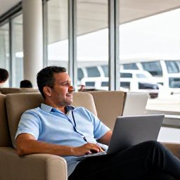Caribbean Holidays, Dominican Republic November, Business class traveller relaxing in a comfortable airport lounge before a flight to the Dominican Republic