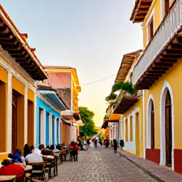 Caribbean Holidays, Dominican Republic November, Colourful colonial street in Santo Domingo with historic buildings, local caf&eacute;s and visitors exploring in warm November sunshine