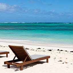 Caribbean Holidays, Dominican Republic November, Palm-fringed beach with clear turquoise water and a comfortable sun lounger in Punta Cana, Dominican Republic