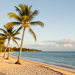 Caribbean Holidays, Dominican Republic October, Warm Caribbean beach in the Dominican Republic in October, with palm trees, calm turquoise water and soft afternoon sunlight
