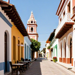 Caribbean Holidays, Dominican Republic Solo Holidays, Solo traveller exploring the colonial streets of Santo Domingo, colourful historic buildings, cafe tables and tropical sunshine