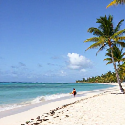 Caribbean Holidays, Dominican Republic Solo Holidays, Solo traveller relaxing on a quiet white-sand beach in Punta Cana, Dominican Republic, with turquoise water and palm trees