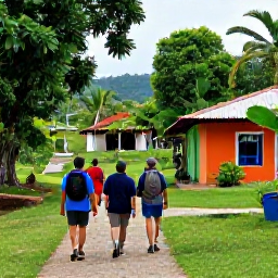 Caribbean Holidays, Dominican Republic Walking, A friendly local guide leading a small group of walkers through a Dominican village and tropical countryside