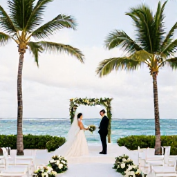 Caribbean Holidays, Dominican Republic Weddings, Elegant outdoor wedding ceremony beneath palm trees at a Dominican Republic beach resort
