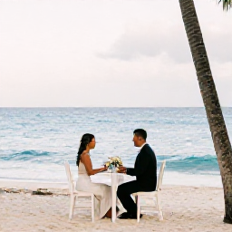 Caribbean Holidays, Dominican Republic Weddings, Newly married couple enjoying a private dinner beside the sea in the Dominican Republic