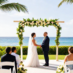 Caribbean Holidays, Dominican Republic Weddings, Wedding planner discussing ceremony details with a couple at a sunny Dominican Republic resort