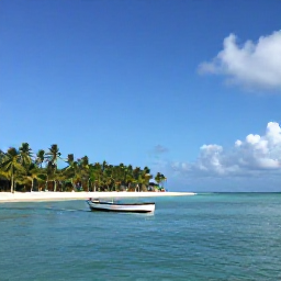 Caribbean Holidays, Dominican September, A small boat travelling across calm Caribbean water towards Saona Island, with white sand, palm trees and bright blue sky in the Dominican Republic