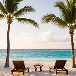 Caribbean Holidays, Dominican Spa Breaks, A tranquil luxury spa beside a turquoise Caribbean beach in the Dominican Republic, with palm trees, loungers and soft morning light