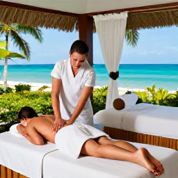 Caribbean Holidays, Dominican Spa Breaks, Guest enjoying a massage in a tropical spa treatment room overlooking the Caribbean Sea in the Dominican Republic