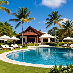 Caribbean Holidays, Dominican Spa Breaks, Luxury Dominican Republic spa resort pool surrounded by tropical gardens, loungers and swaying palm trees