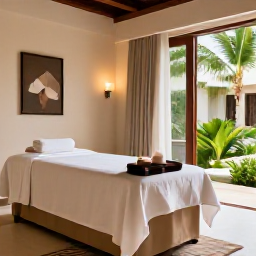 Caribbean Holidays, Dominican Spa Breaks, Modern Dominican Republic resort spa with massage room, candles, towels and tropical greenery
