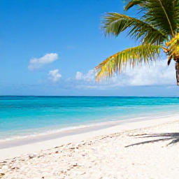 Caribbean Holidays, Dominican Spa Breaks, White sandy beach and turquoise Caribbean sea near a Dominican Republic spa resort in bright July sunshine