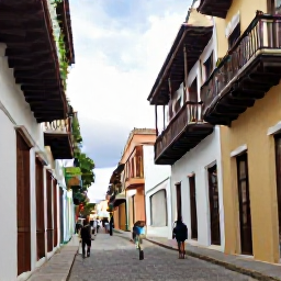 Caribbean Holidays, Dominican Tours, A historic colonial street in Santo Domingo with colourful buildings, balconies and people exploring on foot