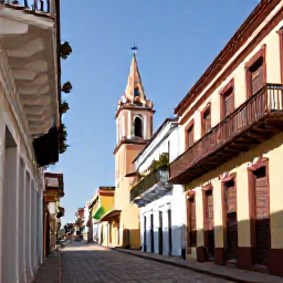 Caribbean Holidays, Dominican Tours, Colourful historic streets and colonial buildings in Santo Domingo on a warm sunny day