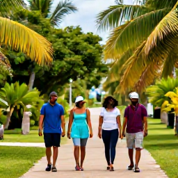 Caribbean Holidays, Dominican Tours, Small group of travellers enjoying a guided excursion in the Dominican Republic with tropical scenery
