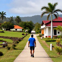Caribbean Holidays, Dominican Walking, A friendly local guide leading visitors through a Dominican Republic village near a scenic walking route
