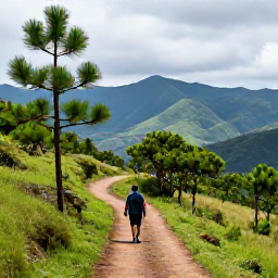 Caribbean Holidays, Dominican Walking, A peaceful mountain walking trail near Jarabacoa with pine trees, green valleys and distant Dominican peaks