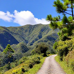 Caribbean Holidays, Dominican Walking Holidays, A scenic walking trail through the green Cordillera Central mountains near Jarabacoa, Dominican Republic, with pine trees, valleys and blue sky