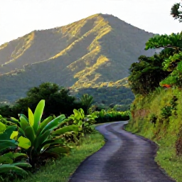 Caribbean Holidays, Dominican Walking Holidays, A scenic walking trail through the green mountains of the Dominican Republic in September, with tropical vegetation and soft morning light