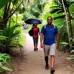 Caribbean Holidays, Dominican Walking Holidays, Friendly local guide leading visitors on a Dominican Republic walking trail, with comfortable hiking clothes and tropical scenery