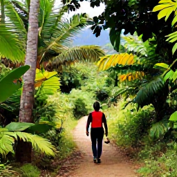 Caribbean Holidays, Dominican Walking Holidays, Travellers hiking through lush tropical countryside near Jarabacoa in the Dominican Republic