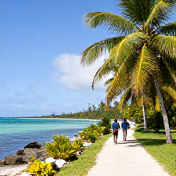 Caribbean Holidays, Dominican Walking, Walkers exploring a palm-fringed trail beside turquoise water in Saman&aacute;, Dominican Republic